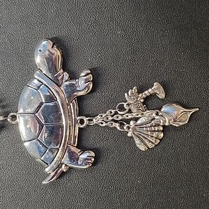 Vintage Turtle Car Charm Rearview Mirror Charm Sea Life Dangle Pendant Silver